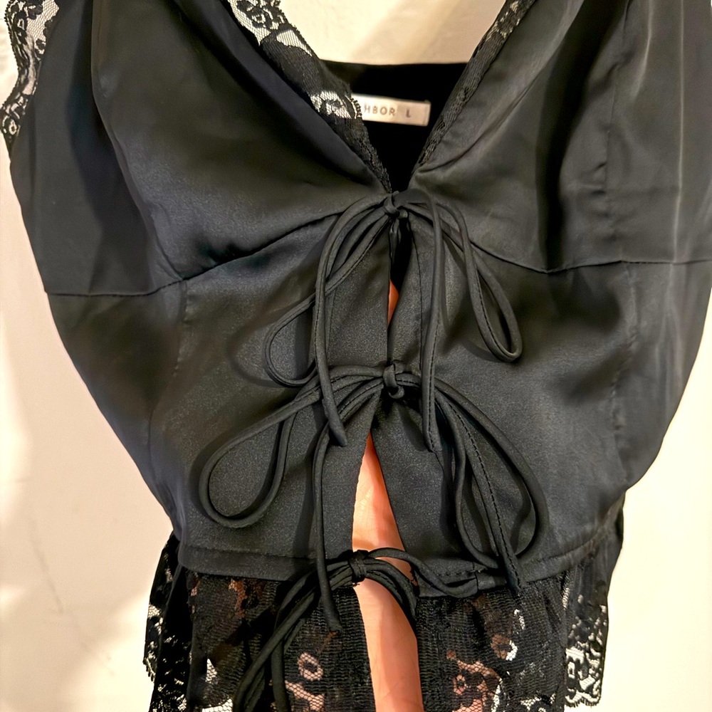 Black Lace Front-Tie Tank by Dear Neighbor
